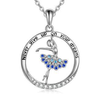 Sterling Silver Cubic Zirconia Ballet Dancer Pendant Necklace with Engraved Word-4