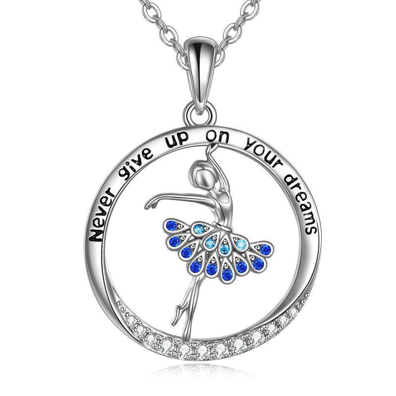 Sterling Silver Cubic Zirconia Ballet Dancer Pendant Necklace with Engraved Word-9
