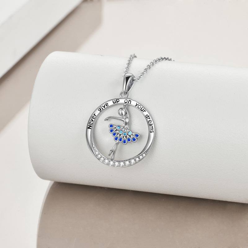 Sterling Silver Cubic Zirconia Ballet Dancer Pendant Necklace with Engraved Word-3