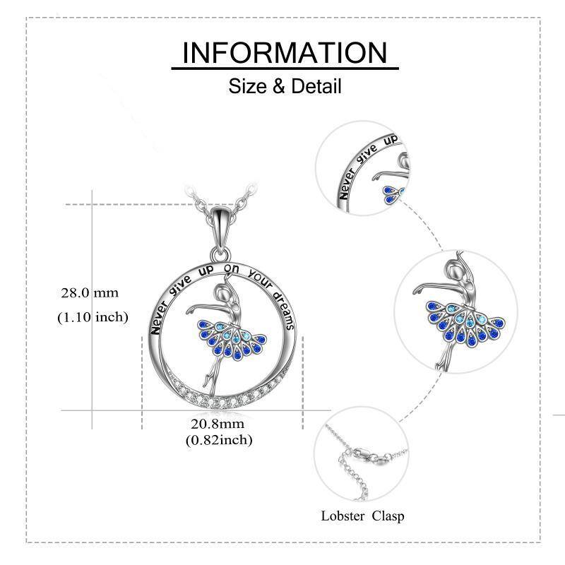 Sterling Silver Cubic Zirconia Ballet Dancer Pendant Necklace with Engraved Word-5