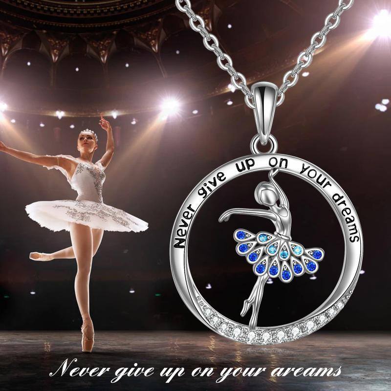 Sterling zilveren Cubic Zirconia Balletdanseres Hanger ketting met gegraveerd woord-6