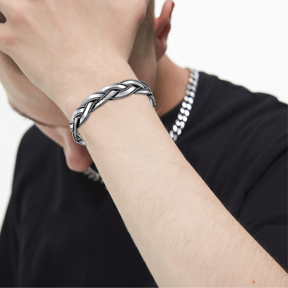 Bracelet en argent sterling gravé pour hommes-2