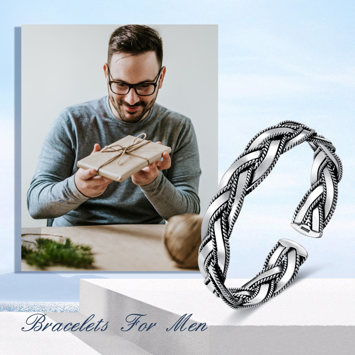 Bracelet en argent sterling gravé pour hommes-6