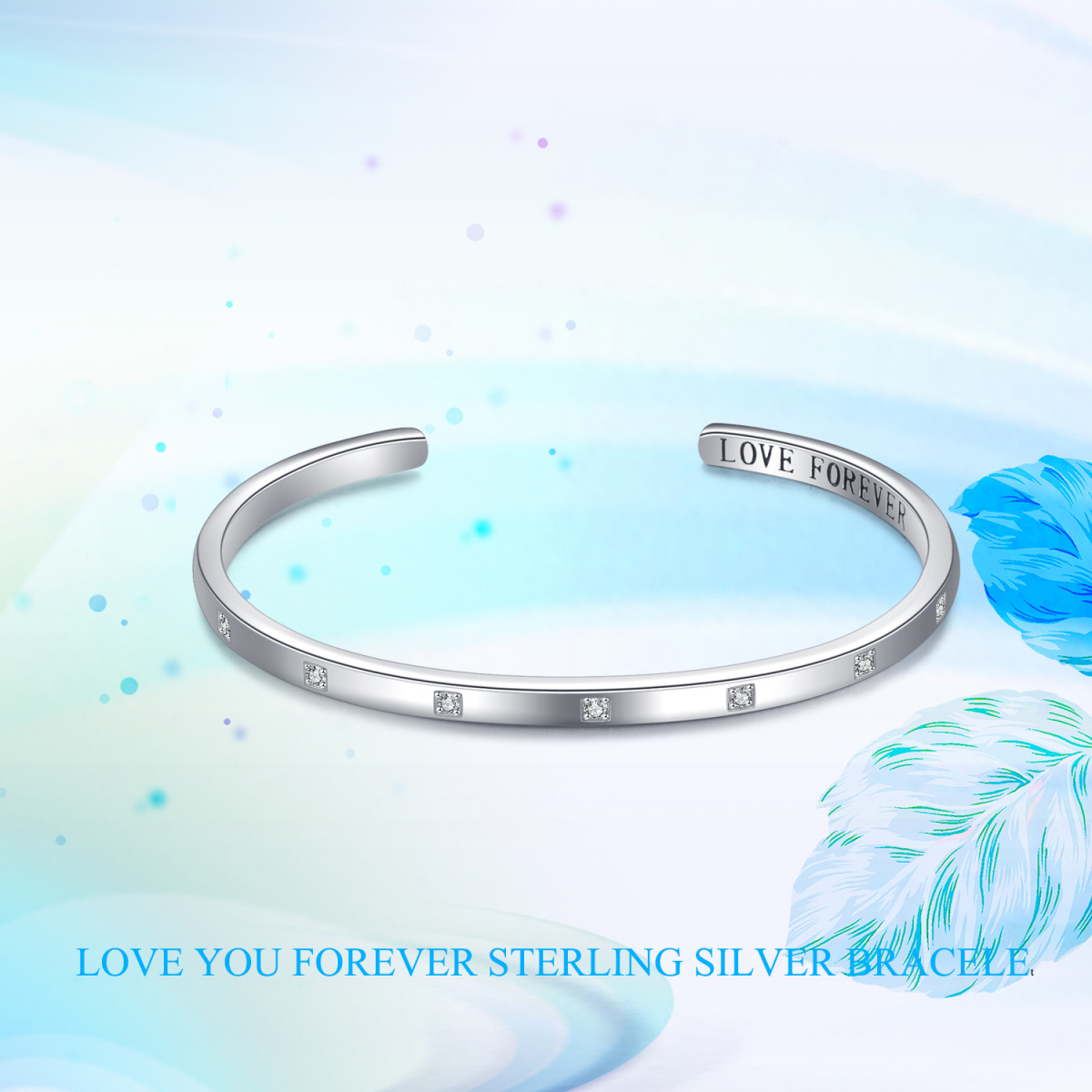 Sterling Silver Cubic Zirconia Engraved Bangle-5