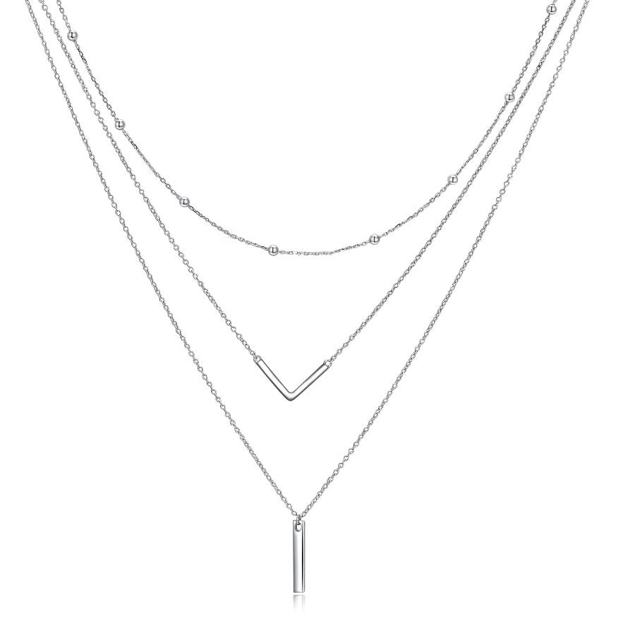 Sterling Silver Bar Layered Necklace For Women-1