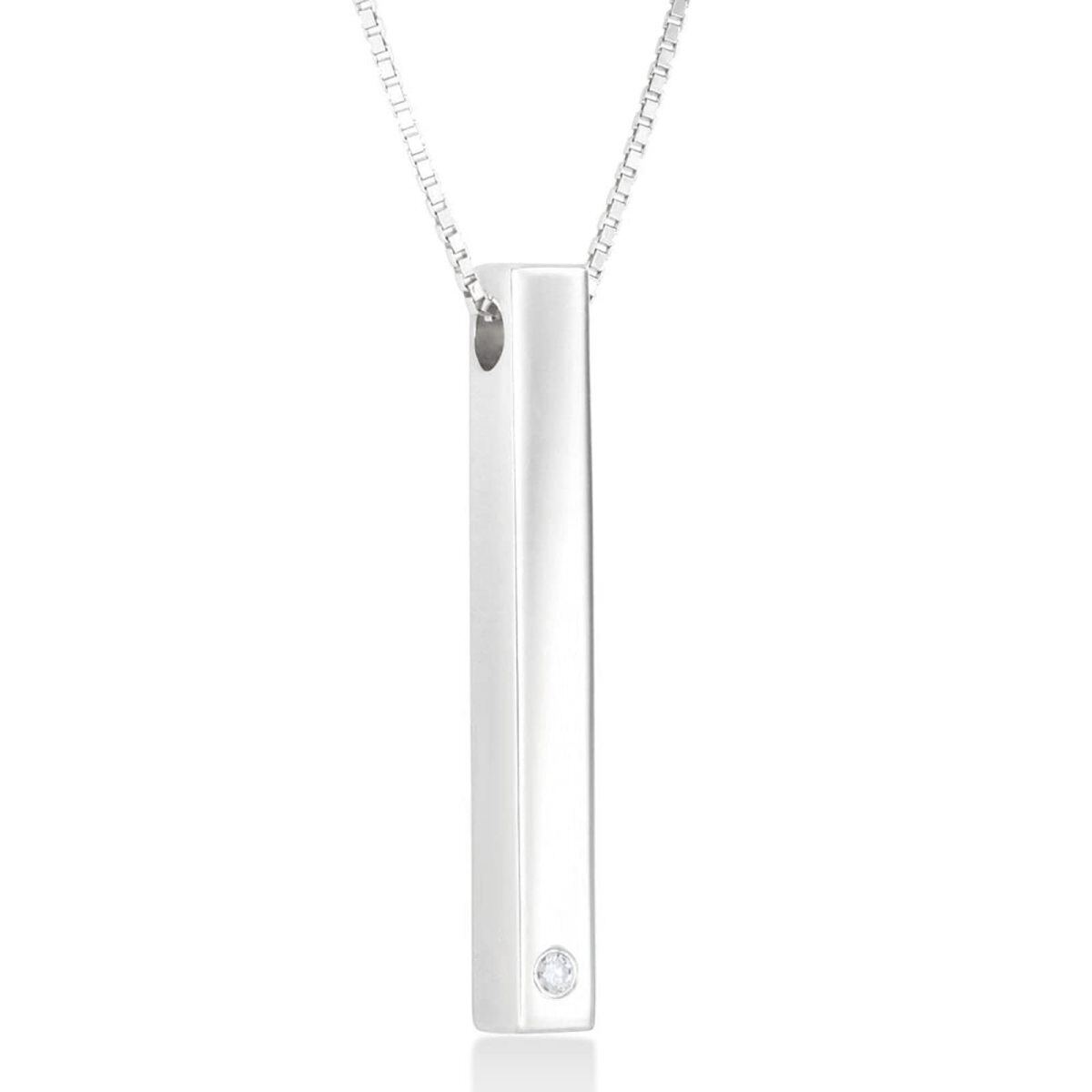 Sterling Silver Cubic Zirconia Bar Pendant Necklace-2