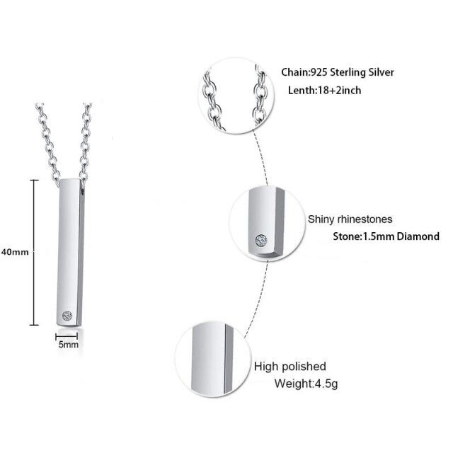 Sterling Silber Cubic Zirkonia Bar Anhänger Halskette-5