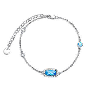 Sterling Silver Cubic Zirconia Bar & Round Charm Bracelet-1