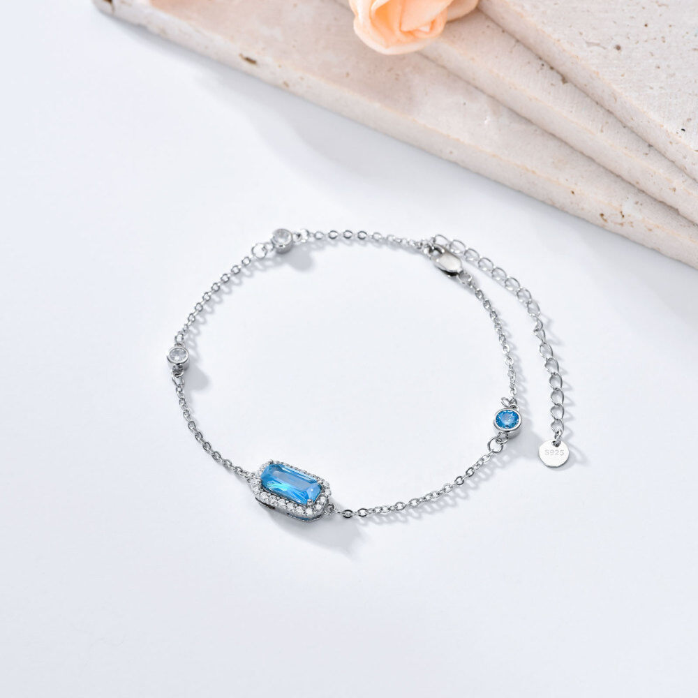 Sterling Silver Cubic Zirconia Bar & Round Charm Bracelet-4