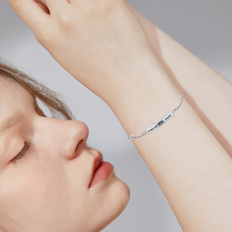 Bracelet en argent sterling pour cendres avec mot gravé-4