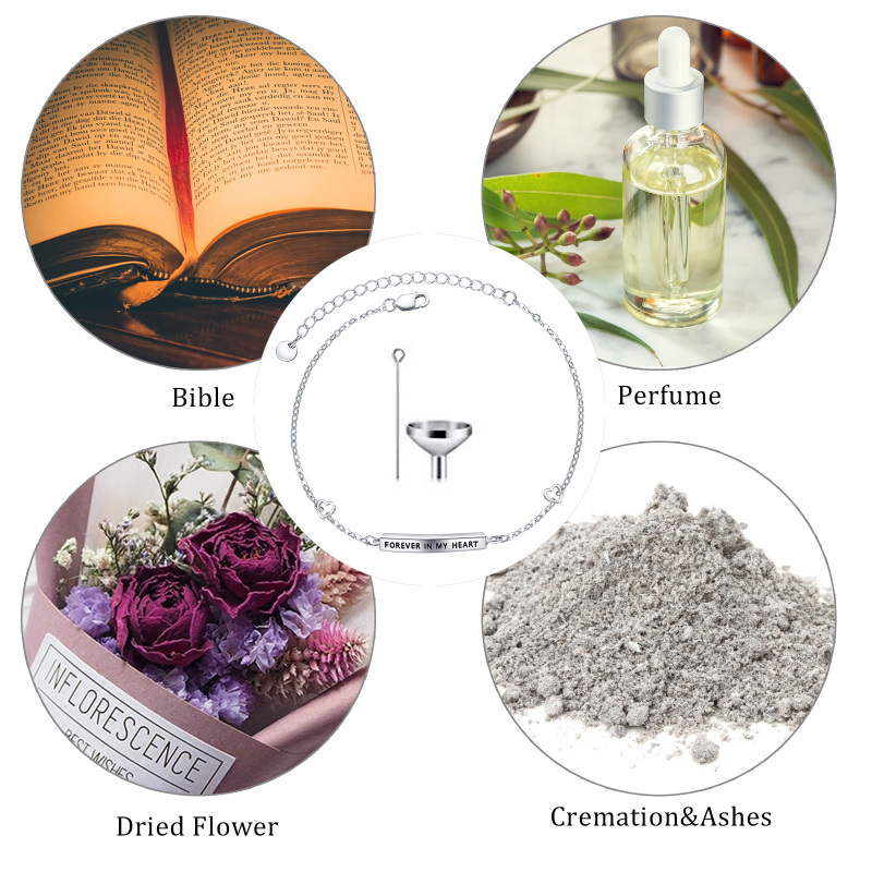 Bracelet en argent sterling pour cendres avec mot gravé-6