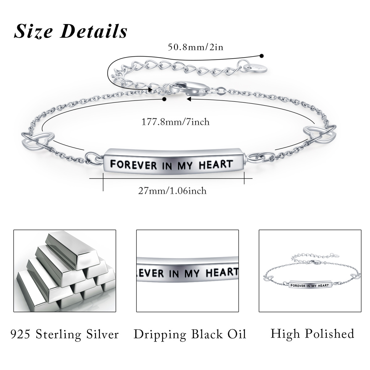 Sterling Silver Bar Urn Bracelet for Ashes with Engraved Word-7