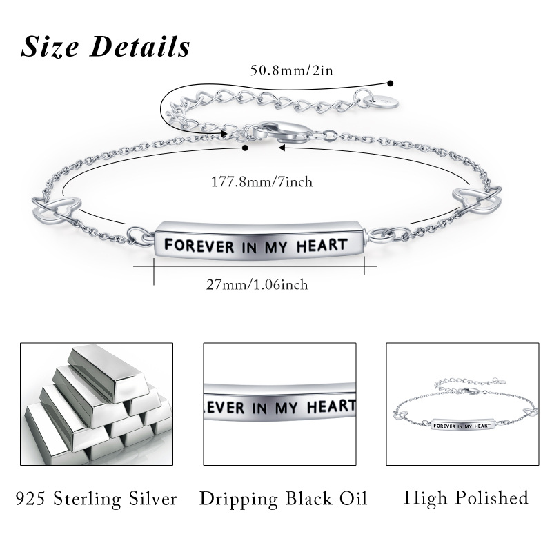 Bracelet en argent sterling pour cendres avec mot gravé-7