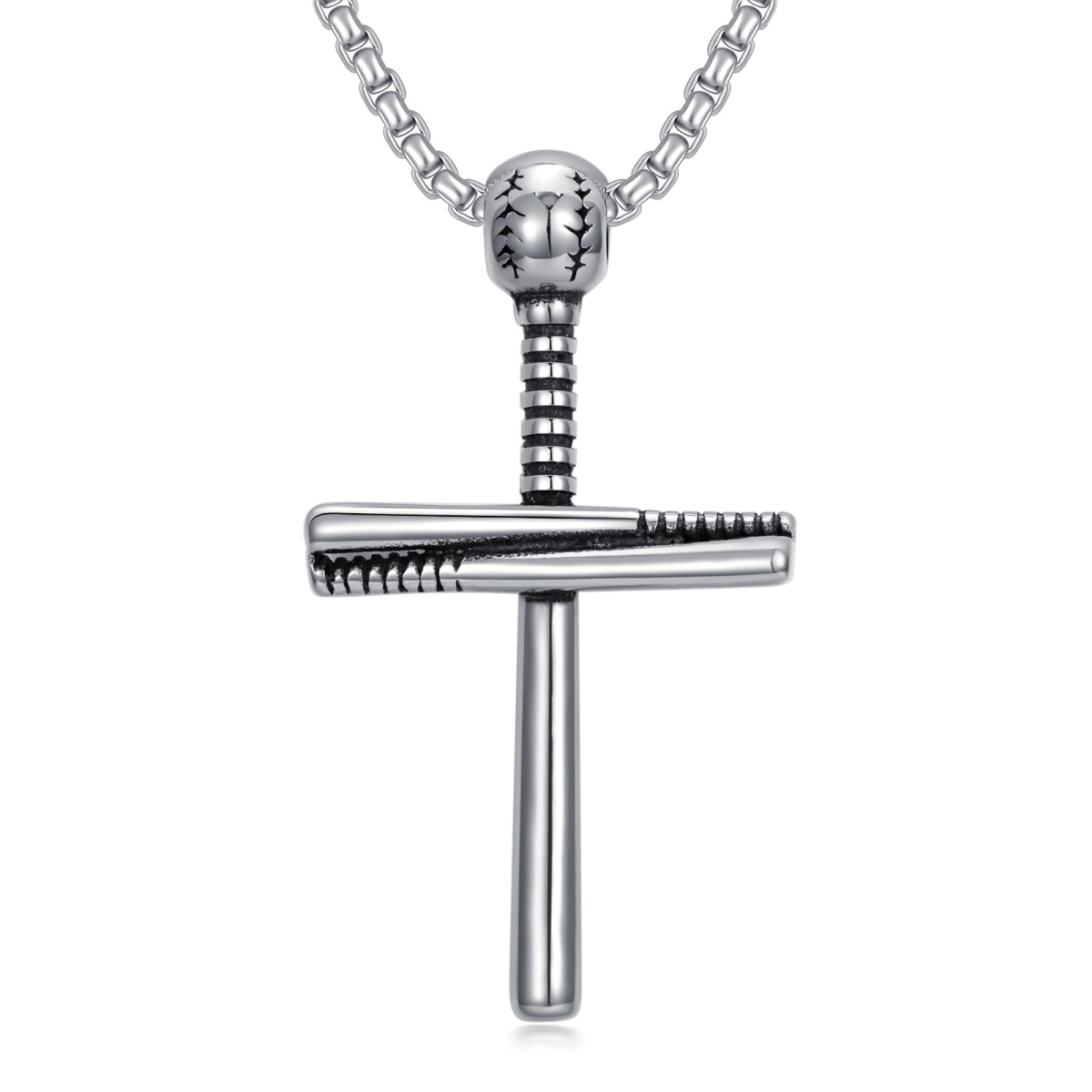 Sterling Silver Baseball & Cross Necklace for Men-1