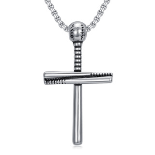 Sterling Silver Baseball & Cross Necklace for Men-16