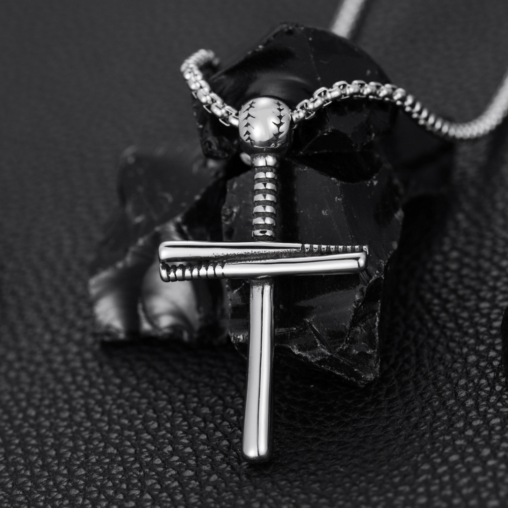 Colar de cruz de beisebol de prata esterlina para homens-3