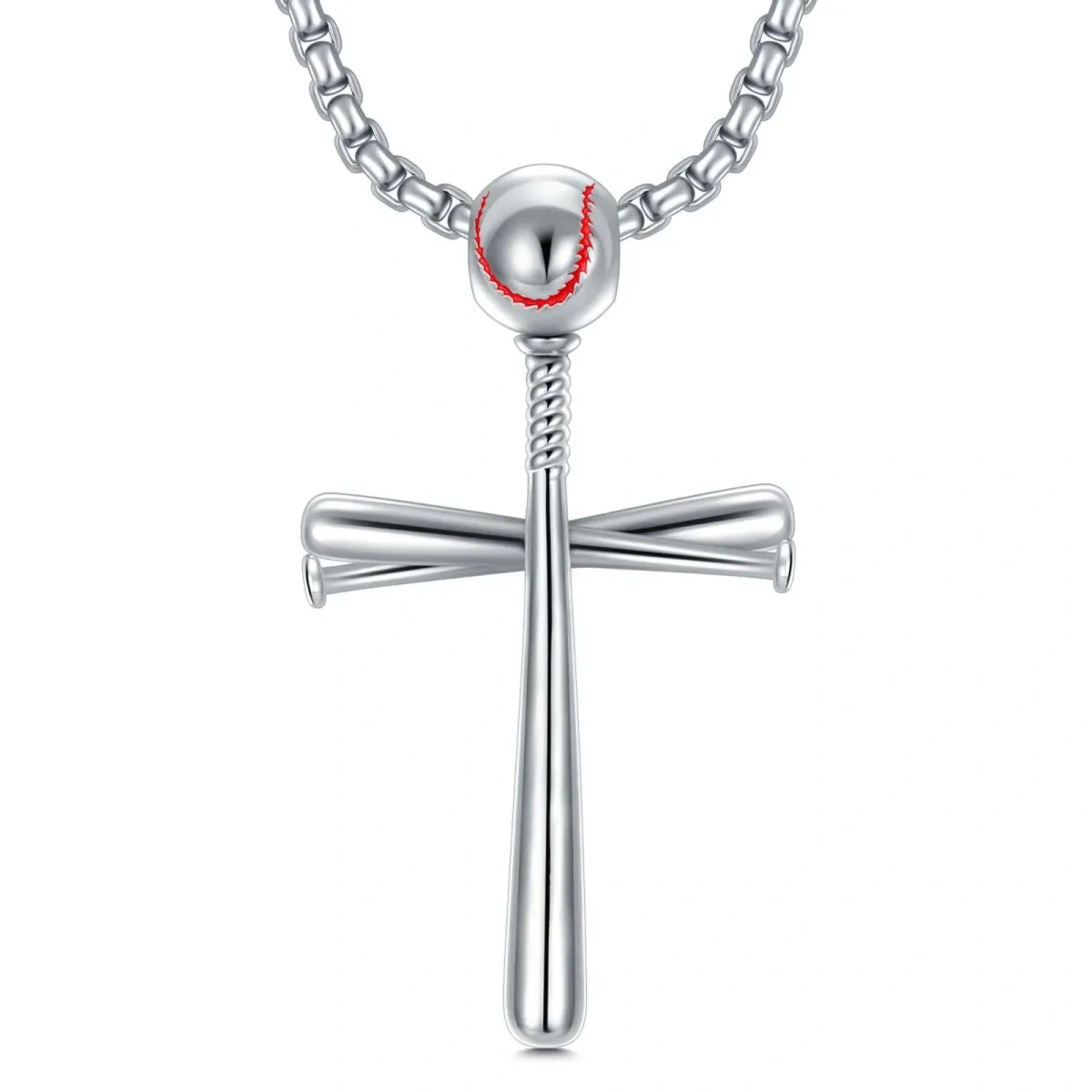 Collier en argent sterling avec pendentif baseball et croix pour hommes-1