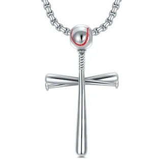 Sterling Silver Baseball & Cross Pendant Necklace for Men-1