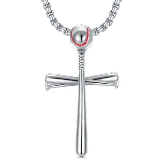 Sterling Silver Baseball & Cross Pendant Necklace for Men