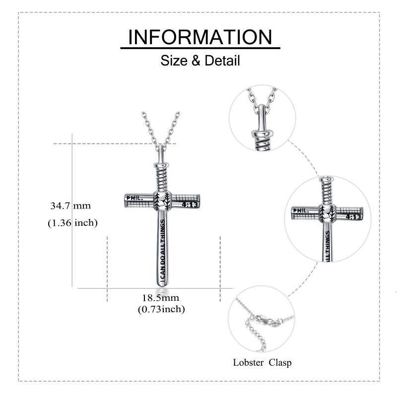 Sterling Silber Baseball & Kreuz Anhänger Halskette mit eingraviertem Wort-6