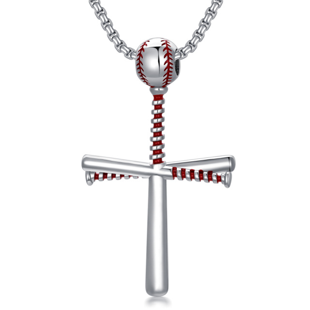 Sterling Silver Baseball & Cross Pendant Necklace