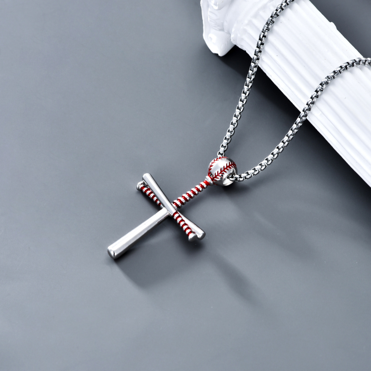 Collier en argent sterling avec pendentif baseball et croix-2