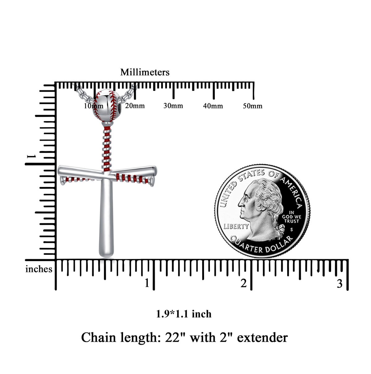 Colar de prata esterlina com pingente de bola de basebol e cruz-6