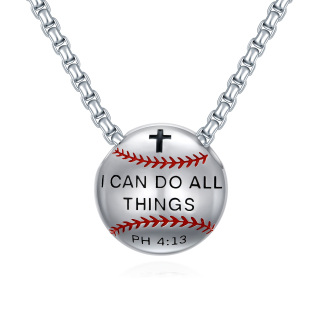 Sterling Silver Baseball Cross Pendant Necklace Engraved You Can Do All Things-4