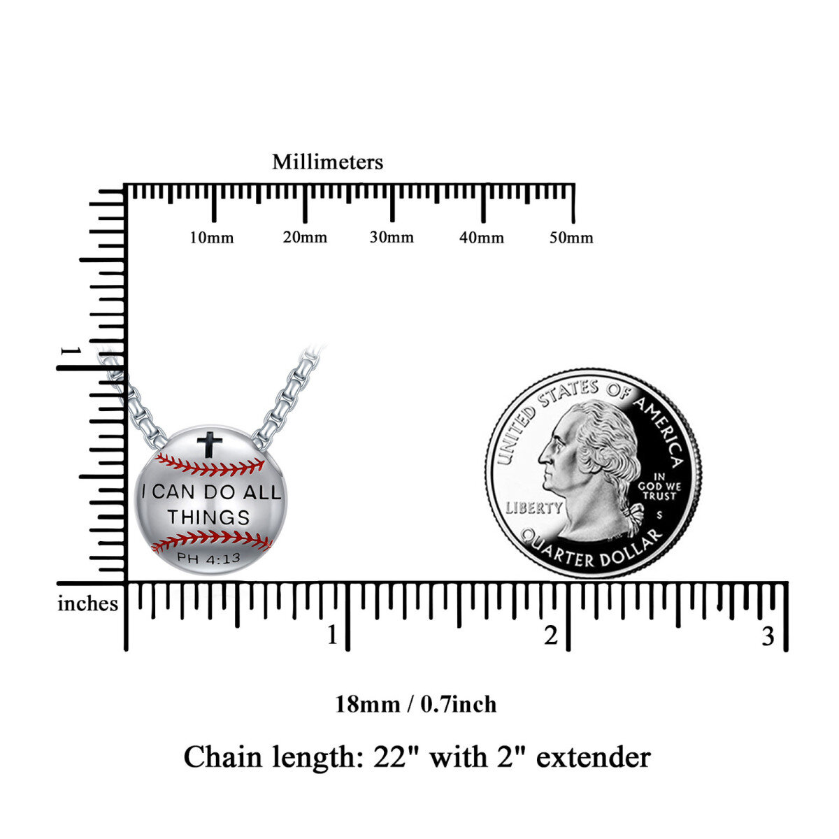 Sterling Silber Baseball Kreuz Anhänger Halskette eingraviert Sie können alle Dinge tun-6