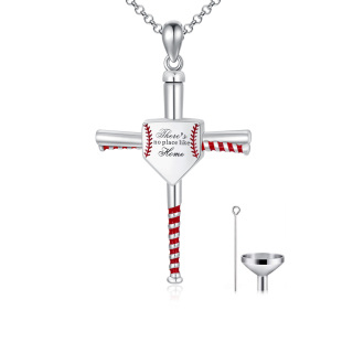 Sterling Silver Baseball & Cross Urn Necklace for Ashes-57