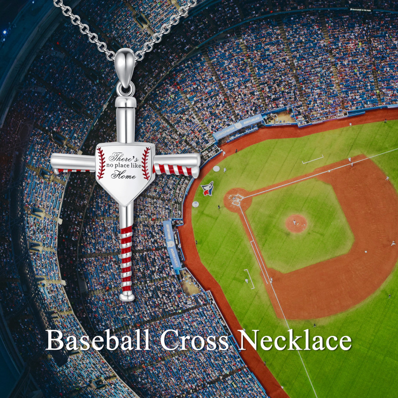 Collar urna de béisbol y cruz de plata de ley-4