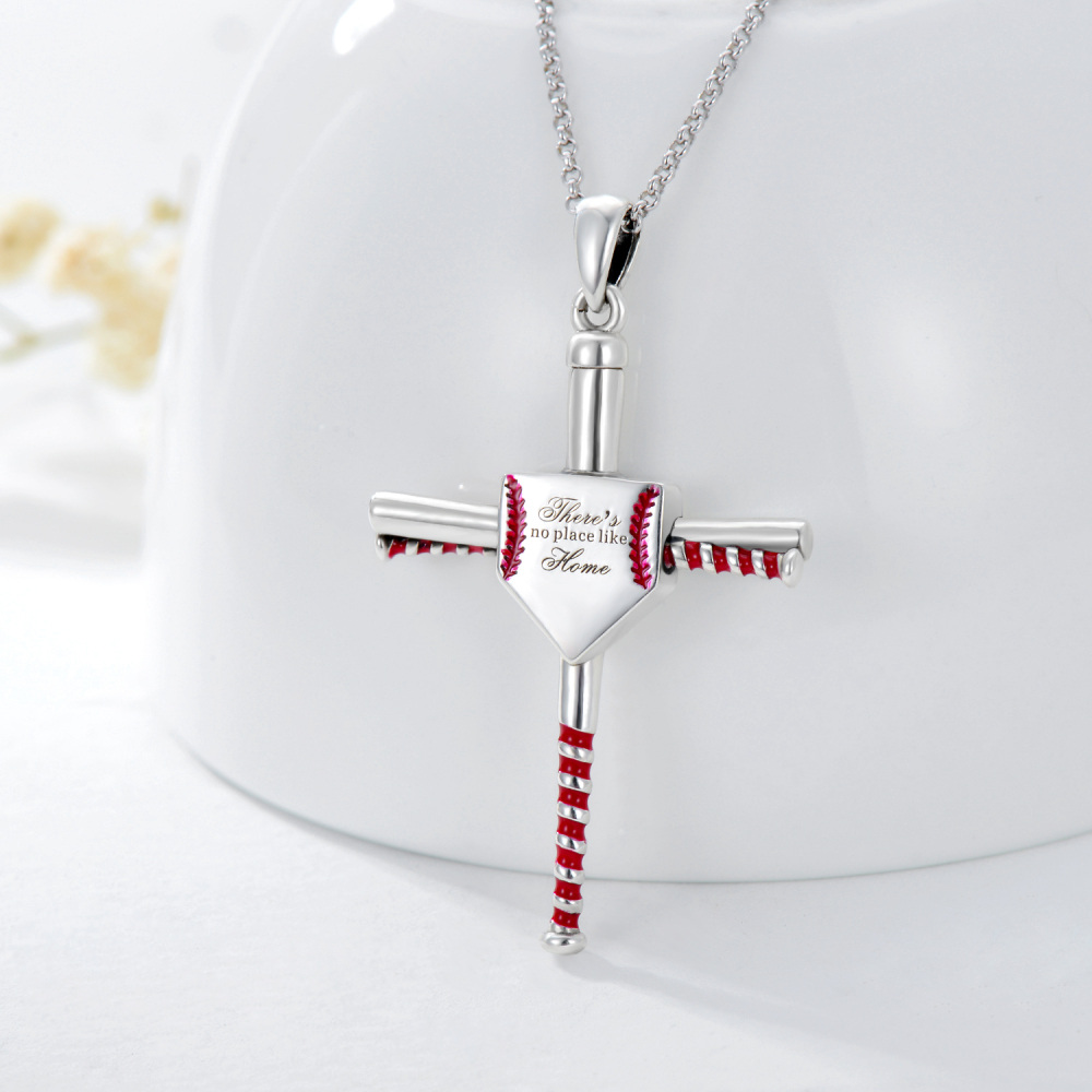Sterling zilveren Honkbal & Kruis Urn ketting voor as-5