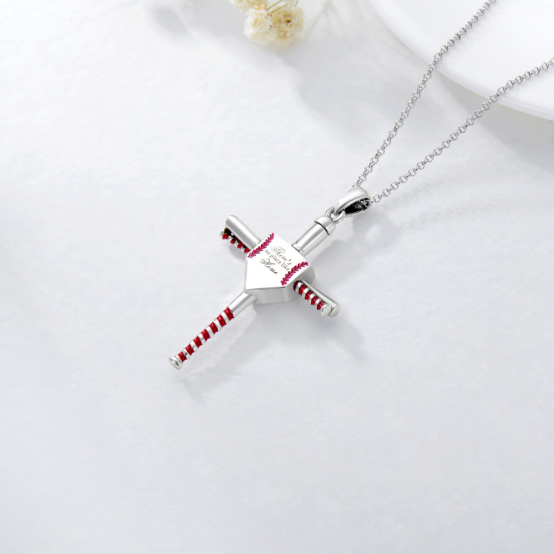 Collar urna de béisbol y cruz de plata de ley-6