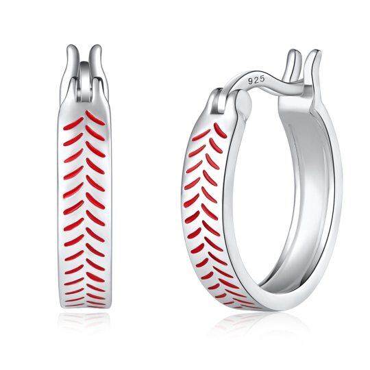 Sterling Silver Baseball Hoop Earrings