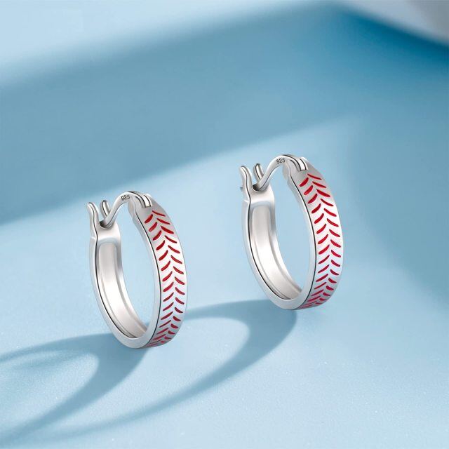 Sterling Silver Baseball Hoop Earrings-4