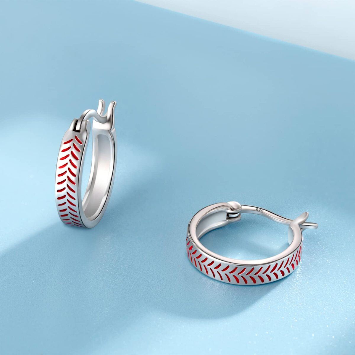 Sterling Silver Baseball Hoop Earrings-5