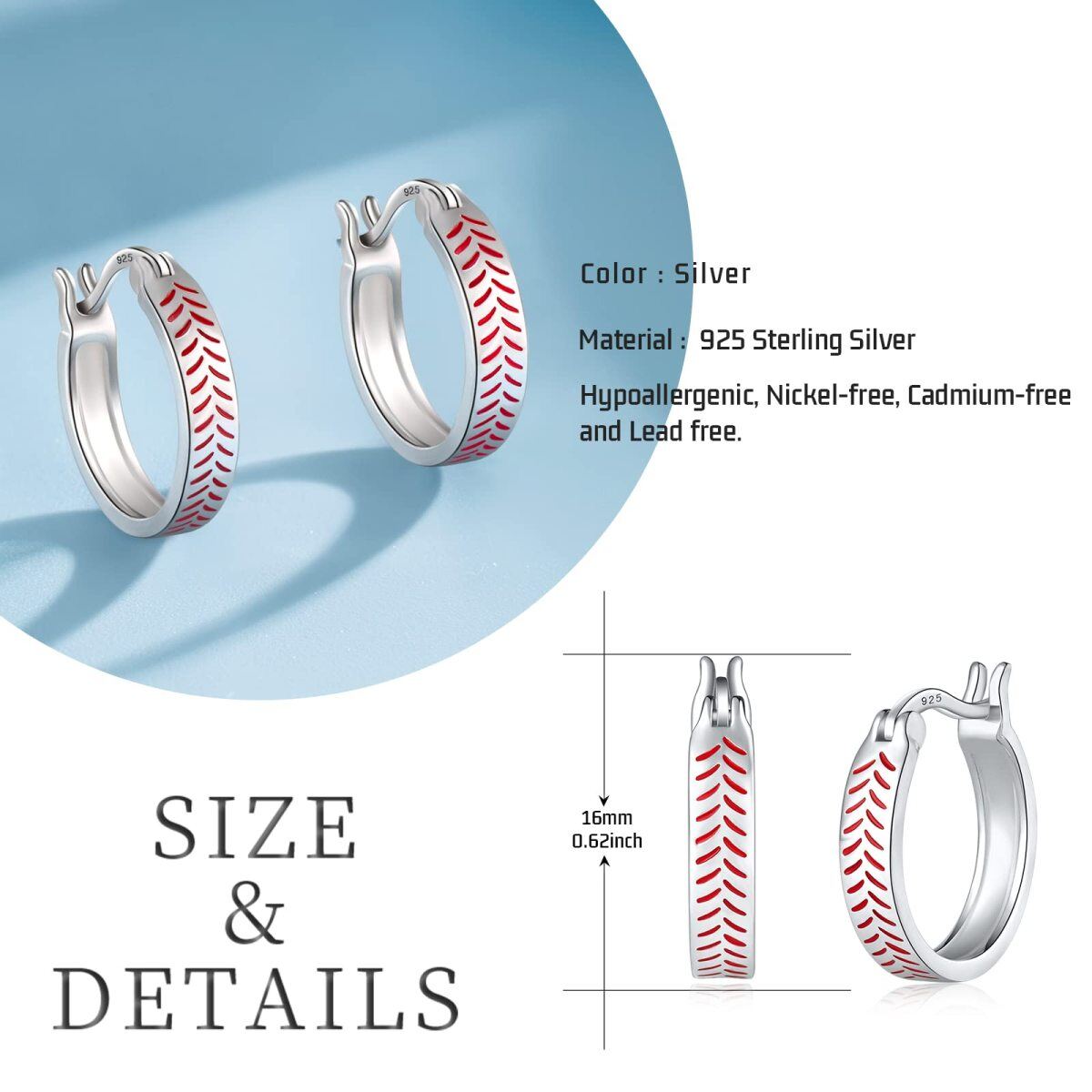 Sterling Silver Baseball Hoop Earrings-6