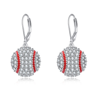 Sterling Silver Cubic Zirconia Baseball Lever-back Earrings-13