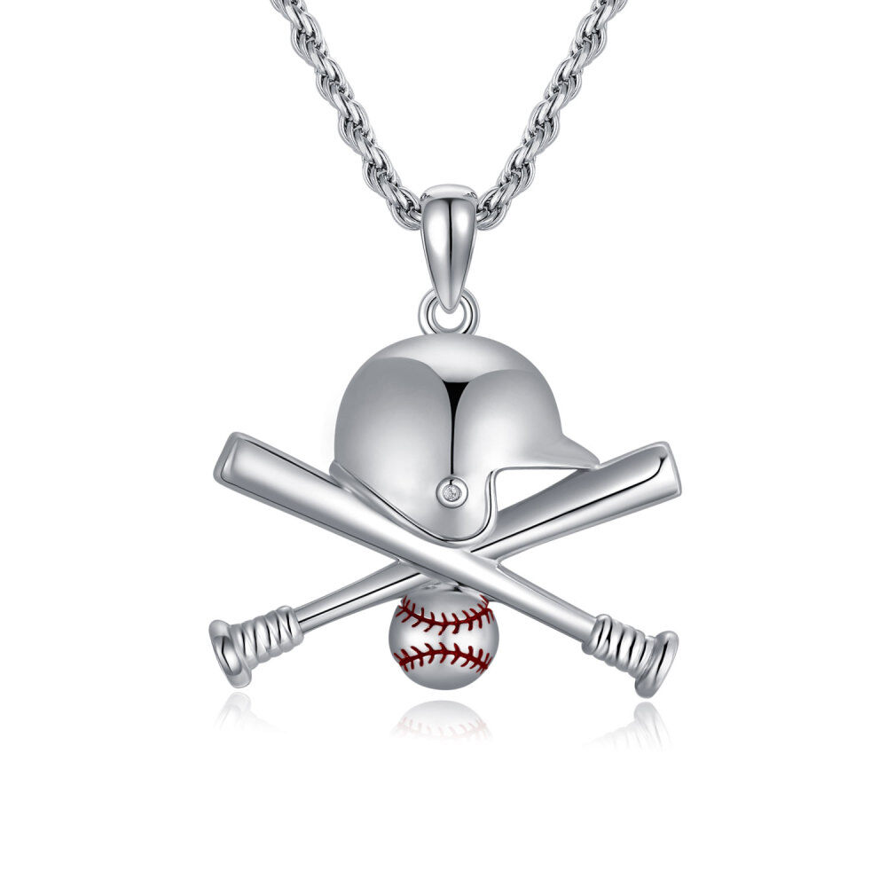 Collar con colgante de béisbol de plata esterlina para hombre-1