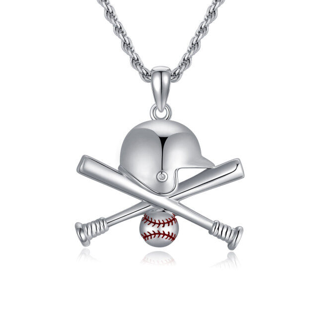 Collar de plata de ley con colgante de béisbol para hombre-1