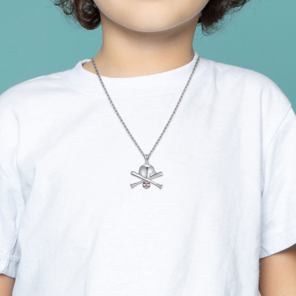 Collar con colgante de béisbol de plata esterlina para hombre-2