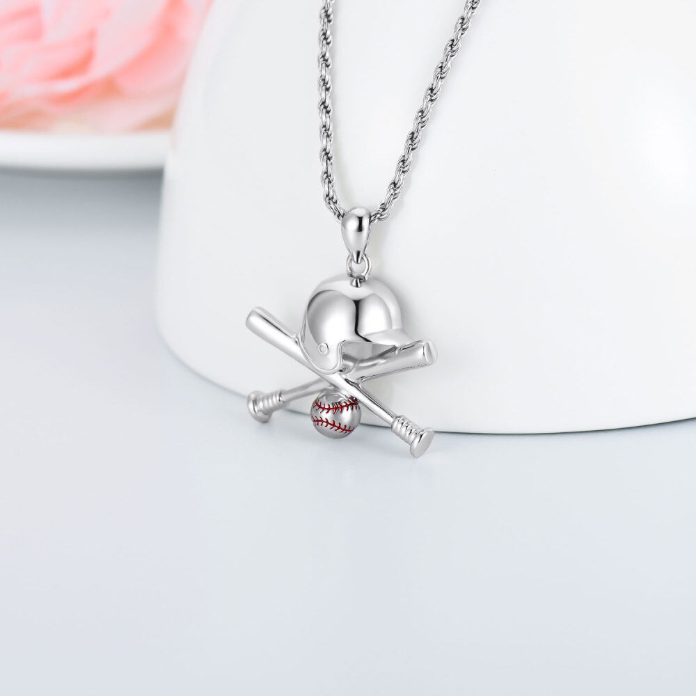 Collar con colgante de béisbol de plata esterlina para hombre-3