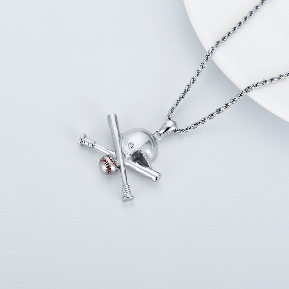 Collar con colgante de béisbol de plata esterlina para hombre-4