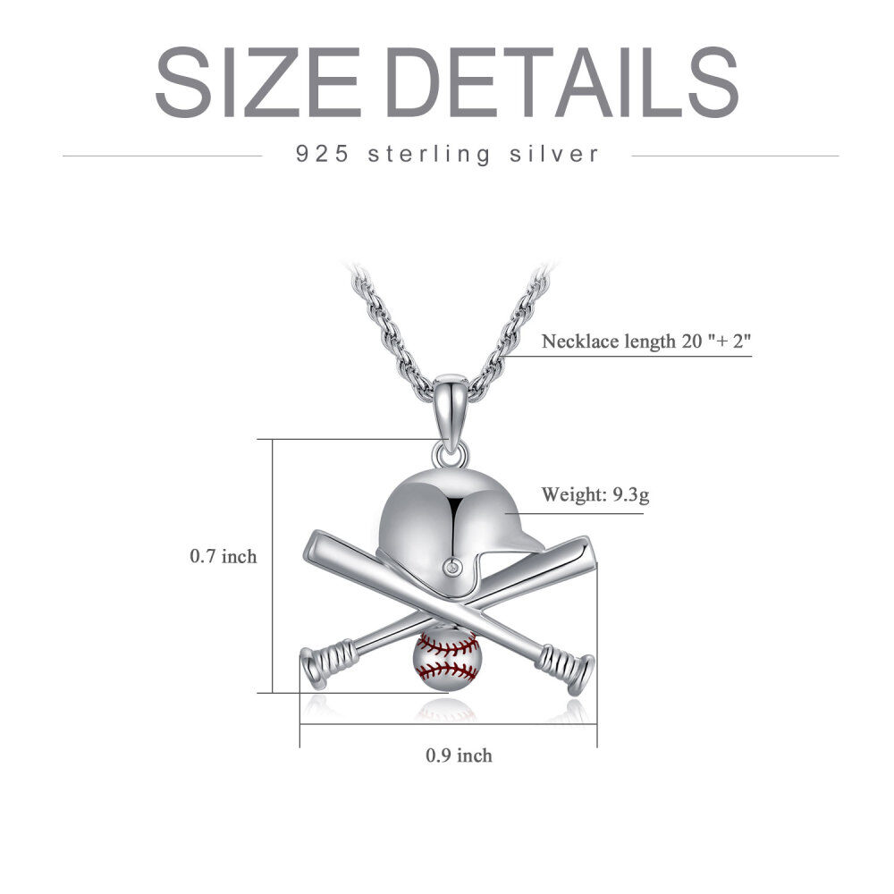 Collar con colgante de béisbol de plata esterlina para hombre-5