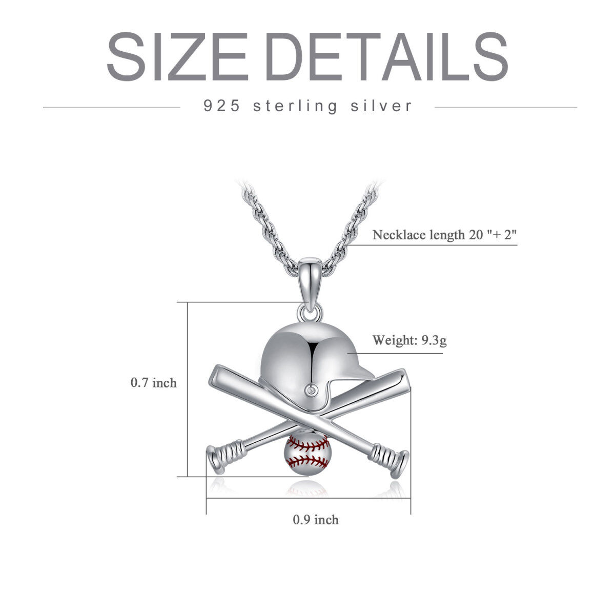 Sterling Silver Baseball Pendant Necklace for Men-5