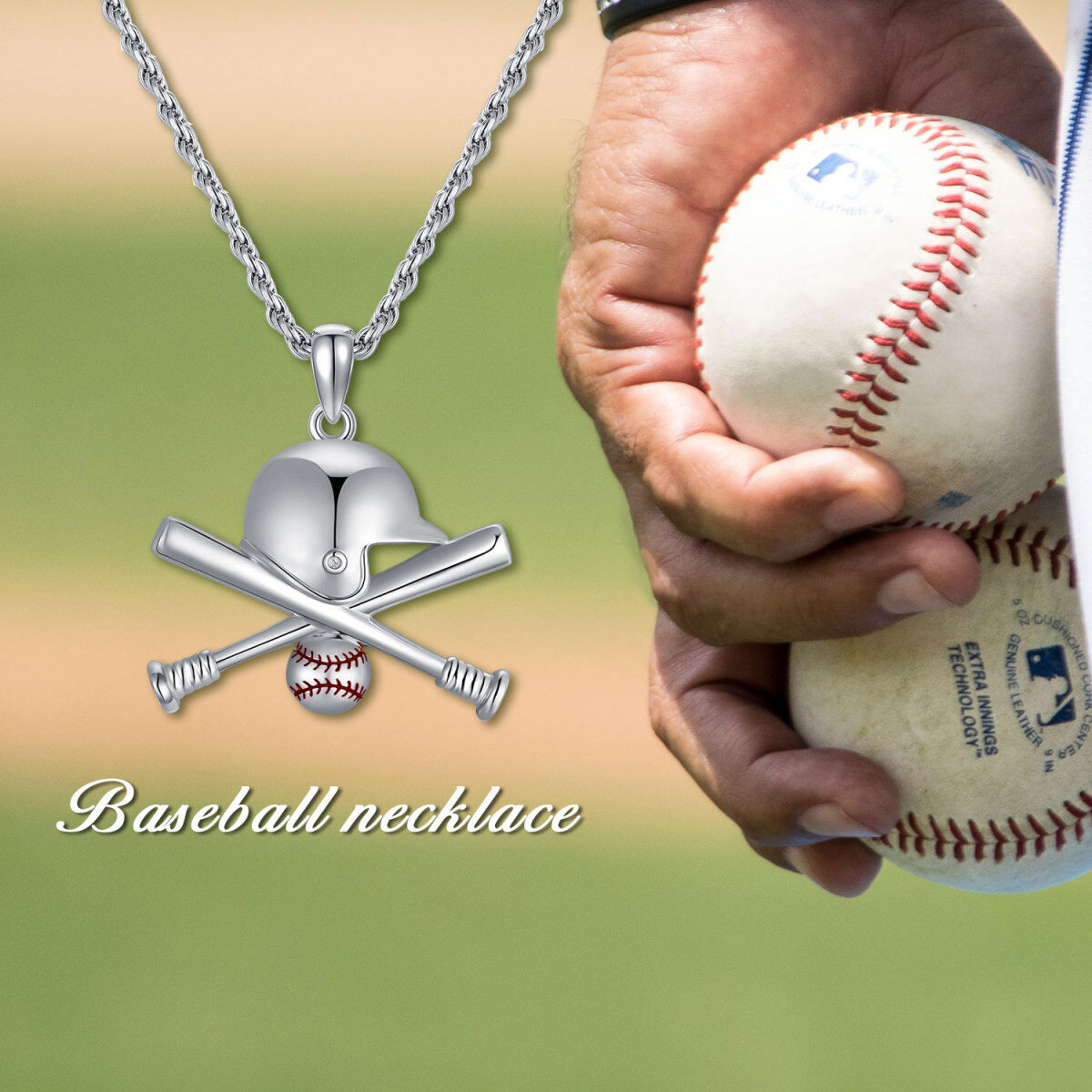 Sterling Silber Baseball-Anhänger Halskette für Männer-6