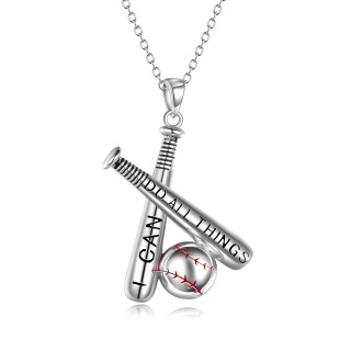 Sterling Silver Baseball Pendant Necklace with Engraved Word-5