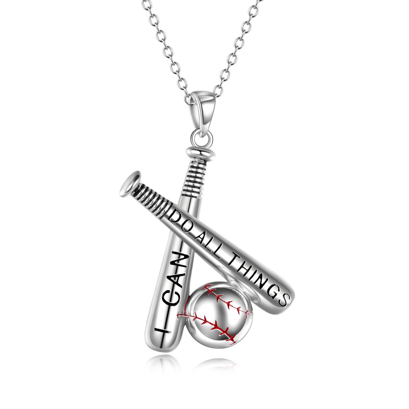 Sterling Silver Baseball Pendant Necklace with Engraved Word-2