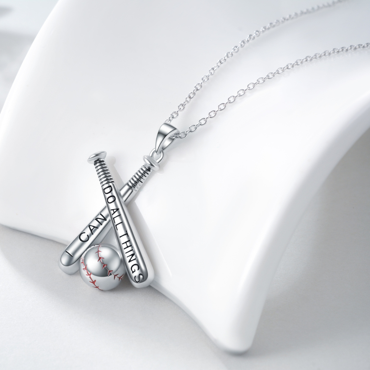 Collana con ciondolo a forma di baseball in argento sterling con parola incisa-4