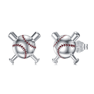 Sterling Silver Baseball Stud Earrings-2